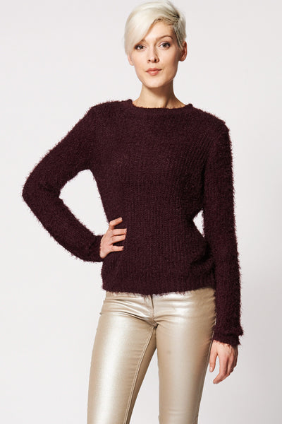 Burgundy Fluffy Jumper Ex-Branded