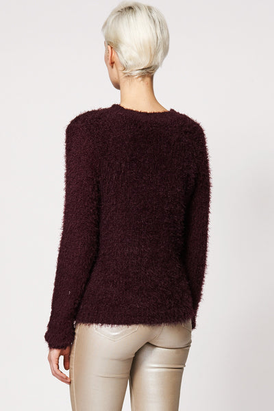 Burgundy Fluffy Jumper Ex-Branded