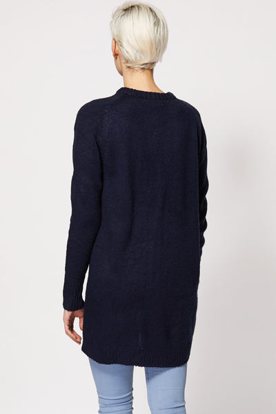 Mixed Cable Knit Dress In Navy