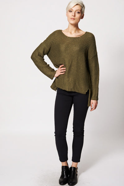 Green Hi Low Knitted Sweater