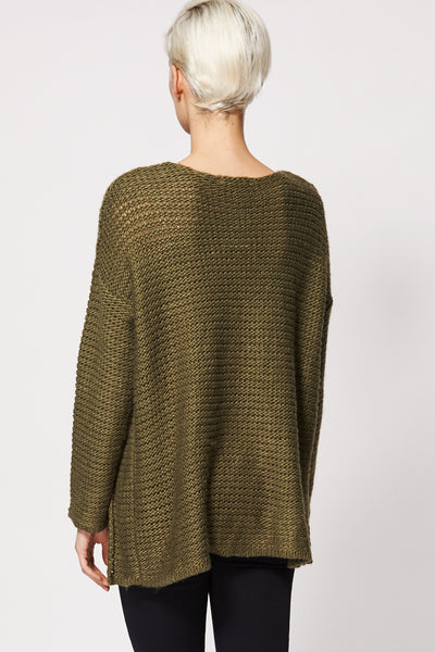 Green Hi Low Knitted Sweater