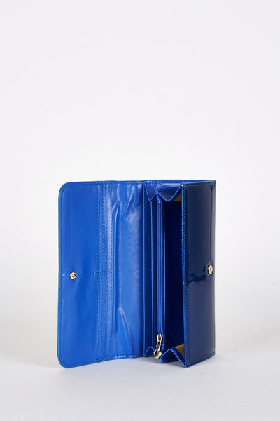 Patent Royal Blue Flap Purse with Motif