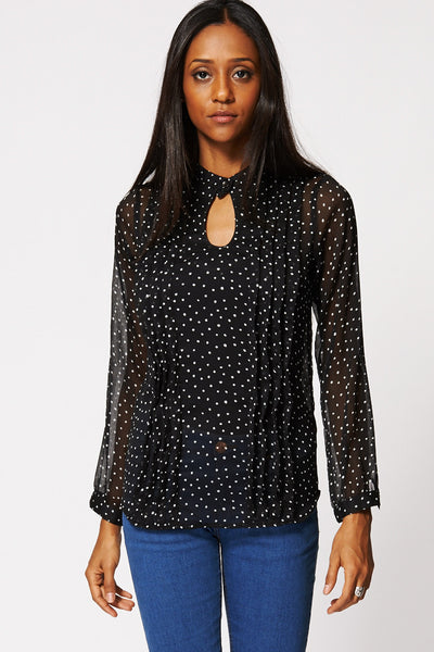 Sheer Polka Dot Blouse In Black Ex-Branded