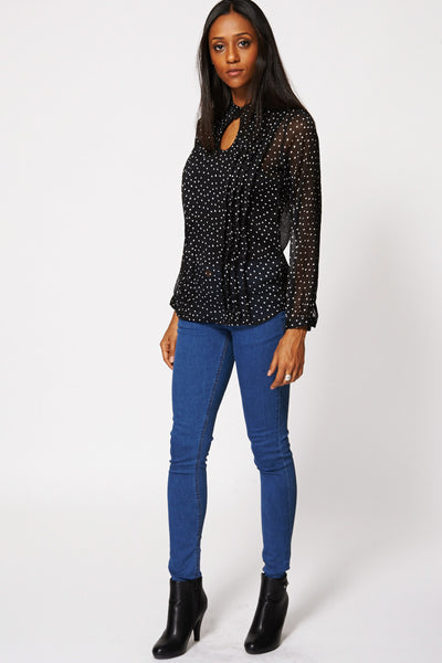 Sheer Polka Dot Blouse In Black Ex-Branded