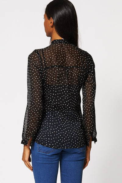 Sheer Polka Dot Blouse In Black Ex-Branded