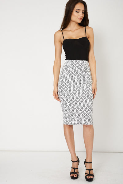 Knee Length Pencil Skirt With Abstract Pattern Plus Sizes Available