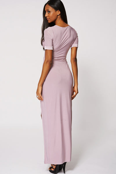 Plunge Tie Front Slinky Maxi Dress