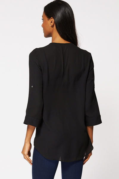 Black Sheer Zip Neck Blouse Ex-Branded