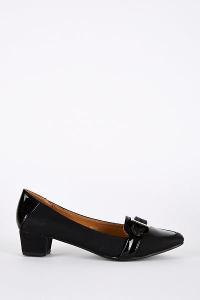 Large Size Patent Detail Block Heel Black Shoes