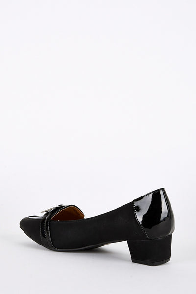 Large Size Patent Detail Block Heel Black Shoes