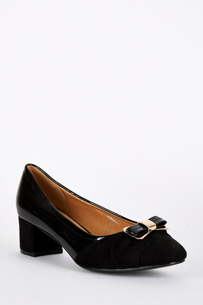 Large Size Block Heel Patent and Faux Suede Shoe