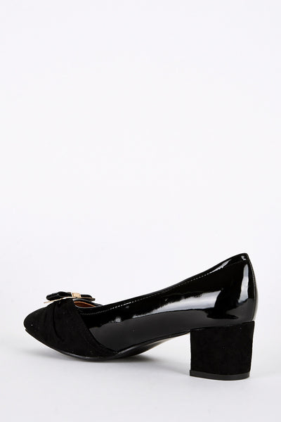 Large Size Block Heel Patent and Faux Suede Shoe