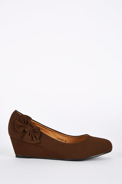 Large Size Faux Suede Wedge Shoe with Side Bow Detail Limited Stock