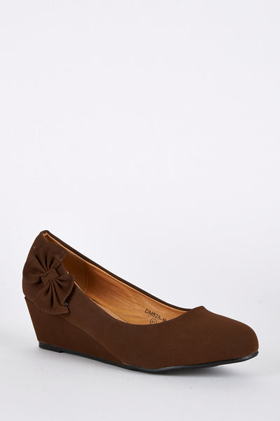 Large Size Faux Suede Wedge Shoe with Side Bow Detail Limited Stock