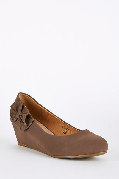 Large Size Faux Suede Wedge Shoe with Side Bow Detail Limited Stock