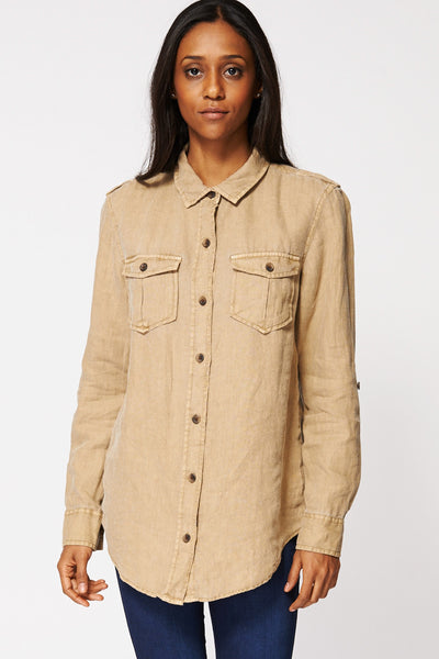 Linen Chest Pocket Shirt Ex-Branded In Brown