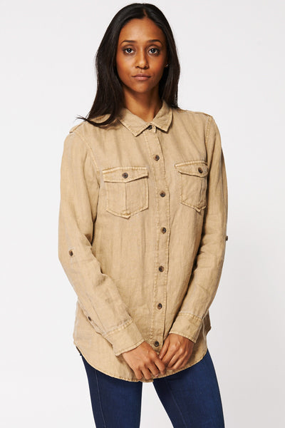 Linen Chest Pocket Shirt Ex-Branded In Brown