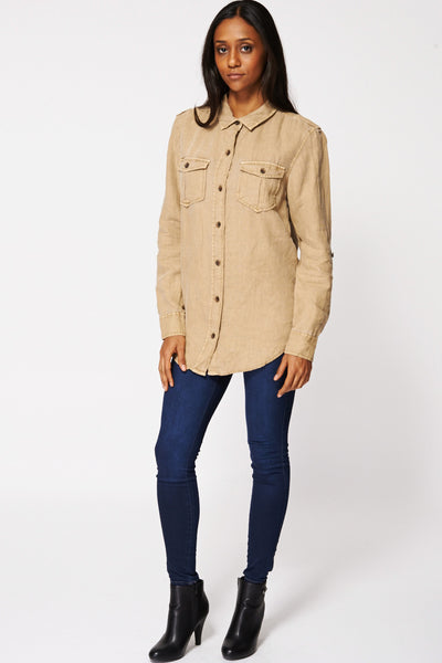 Linen Chest Pocket Shirt Ex-Branded In Brown