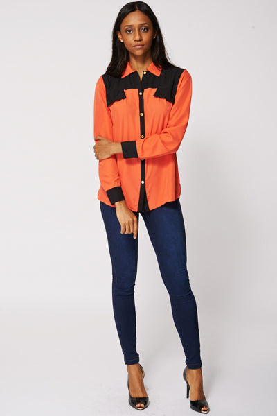 Contrast Panel Button Up Shirt Ex-Branded