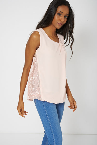 Pink Longline Lace Detail Top