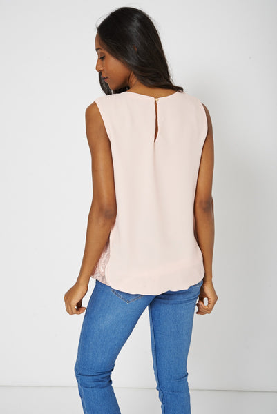 Pink Longline Lace Detail Top
