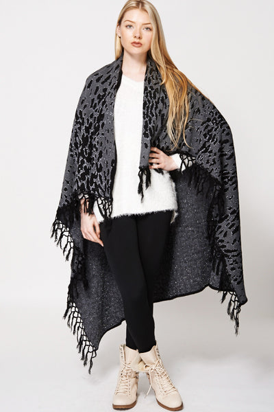 Leopard Spot Design Fringe Warm Wide Scarf