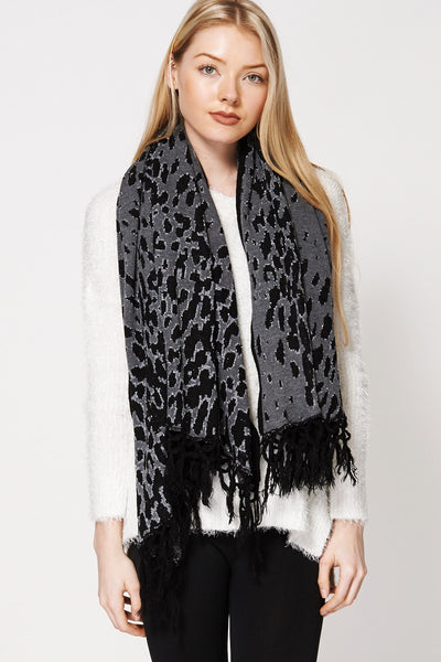 Leopard Spot Design Fringe Warm Wide Scarf