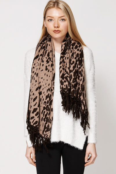 Leopard Spot Design Fringe Warm Wide Scarf