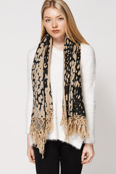 Leopard Spot Design Fringe Warm Wide Scarf