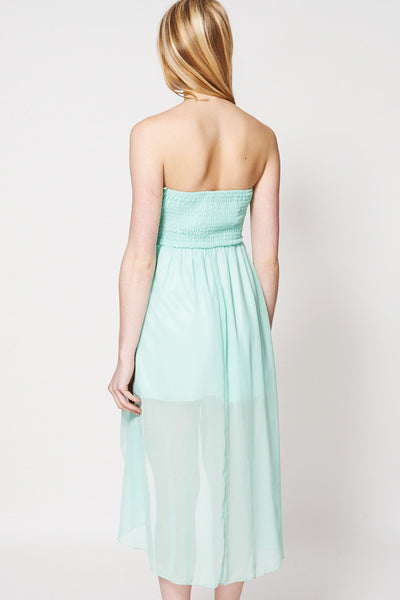 Pleated Top Dipped Hem Strapless Cocktail Dress