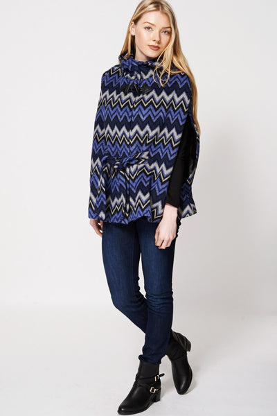 Batwing Zig Zag Print Cotton Blend Hooded Poncho Cape