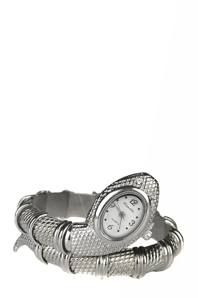 Silver Coloured Snake Wraparound Bracelet Watch