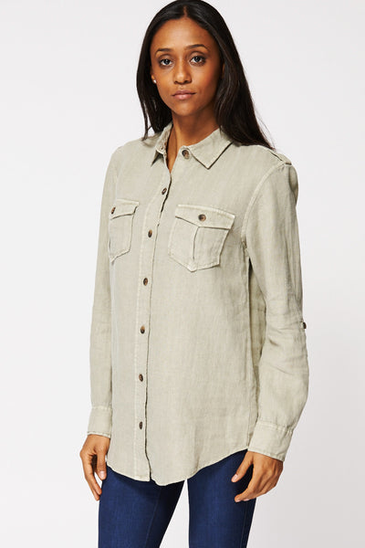 Linen Chest Pocket Shirt Ex-Branded In Green