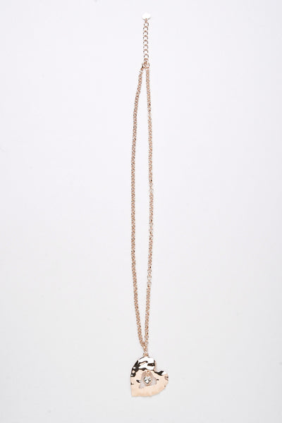 Hammered Metal Heart Pendant With Diamante Heart Detail