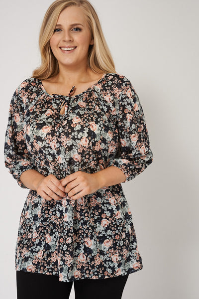 Tie Neck Top In Floral Design