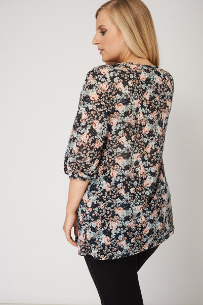 Tie Neck Top In Floral Design