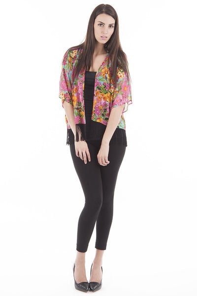 Pink Floral Print Kimono Jacket