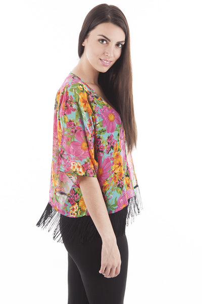 Pink Floral Print Kimono Jacket