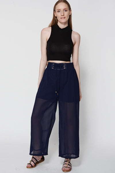 Navy Sheer Wide Leg Trouser