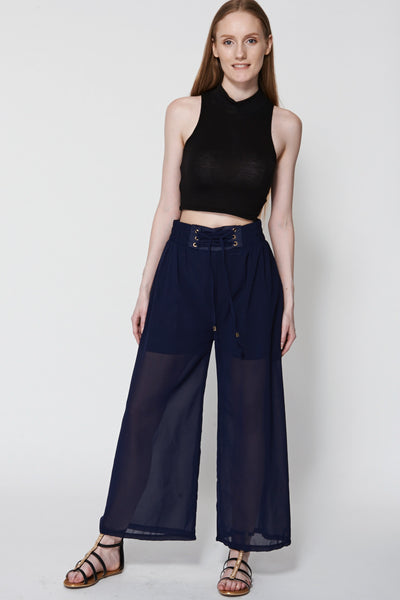 Navy Sheer Wide Leg Trouser