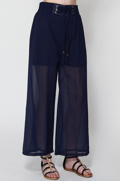 Navy Sheer Wide Leg Trouser