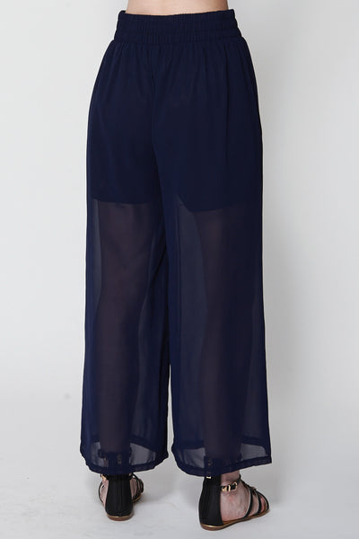 Navy Sheer Wide Leg Trouser