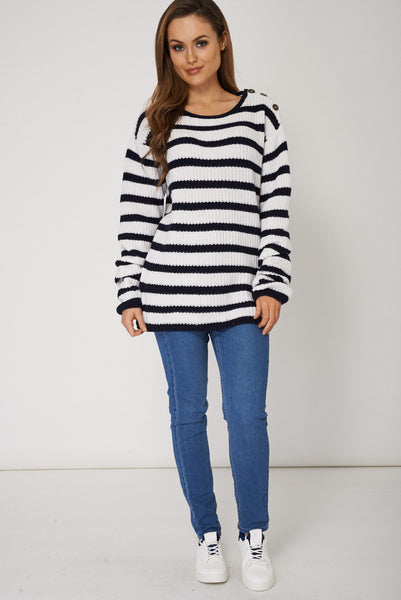 Cotton Blend Shoulder Button Striped Jumper Ex-Branded