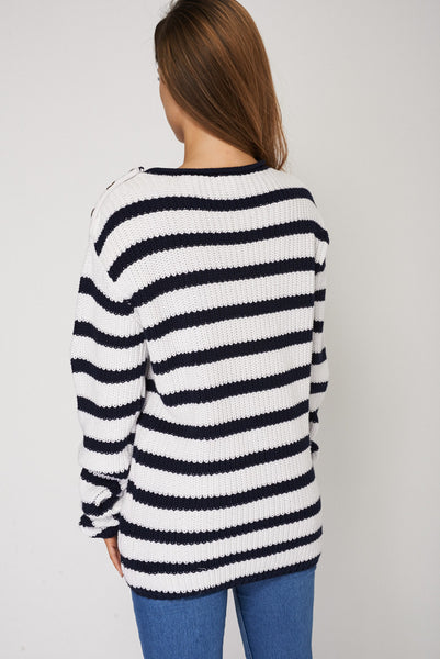 Cotton Blend Shoulder Button Striped Jumper Ex-Branded