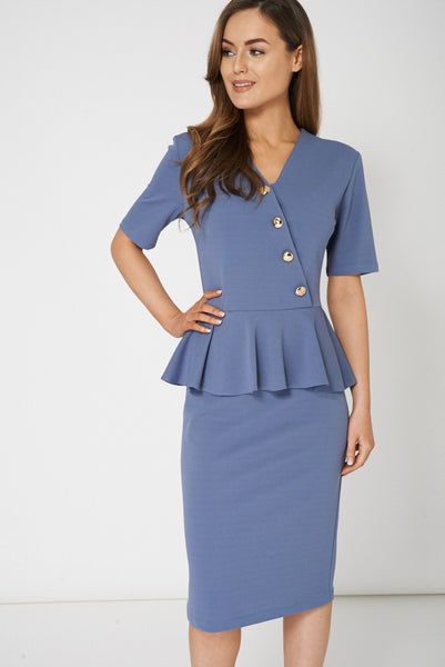 Button Detail Peplum Style Dress Available in Plus Sizes