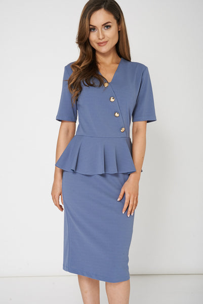 Button Detail Peplum Style Dress Available in Plus Sizes