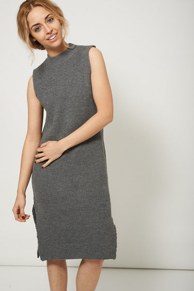 Winter Style Side Split Grey Sweater Dress