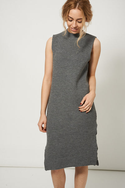 Winter Style Side Split Grey Sweater Dress