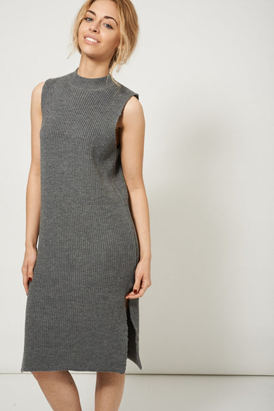 Winter Style Side Split Grey Sweater Dress