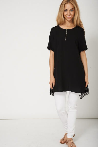 Sassy Black Midi Dress With Cut Out Fabric Design